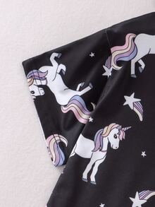 Conjunto de ropa de casa con estampado de unicornio para niñas preadolescentes - Negro - Ver 3