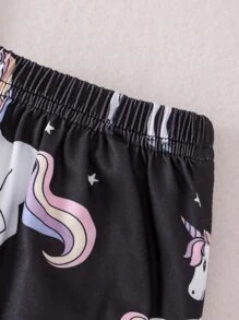 Conjunto de ropa de casa con estampado de unicornio para niñas preadolescentes - Negro - Ver 4