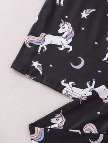 Conjunto de ropa de casa con estampado de unicornio para niñas preadolescentes - Negro - Ver 5