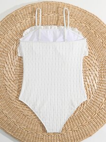 SHEIN Teen Girls Ruffle Trim One Piece Swimsuit - White - View 2