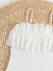 SHEIN Teen Girls Ruffle Trim One Piece Swimsuit - White - View 4