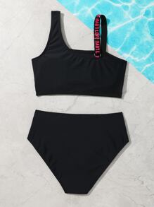 SHEIN 少女字母胶带比基尼套装夏日海滩