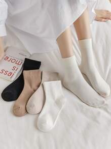 5pairs Solid Crew Socks - Multicolor - View 1