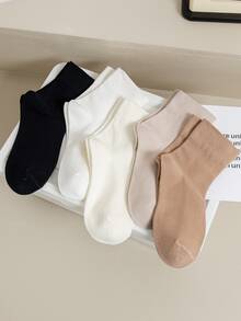 5pairs Solid Crew Socks - Multicolor - View 3