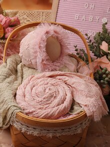 Recién nacido foto Manta & ribete con fruncido Sombrero - Rosa vieja - Ver 3