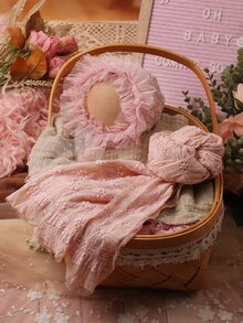 Recién nacido foto Manta & ribete con fruncido Sombrero - Rosa vieja - Ver 4