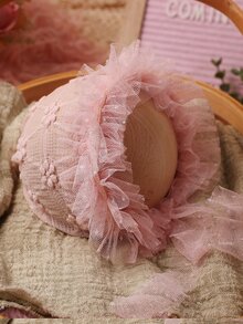 Recién nacido foto Manta & ribete con fruncido Sombrero - Rosa vieja - Ver 5