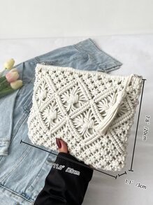 Minimalist Tassel Decor Crochet Bag - White - View 6