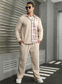 Manfinity Homme Men Plaid Print Shirt & Drawstring Waist Trousers - Khaki - View 6