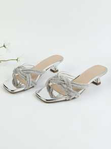 Giày sandal đế bệt đính đá lấp lánh cho nữ, sandal cao gót trong suốt bằng nhựa PVC kiểu dáng quyến rũ, thích hợp cho ngày Valentine, kiểu gót nhọn. - Bạc - Xem 3