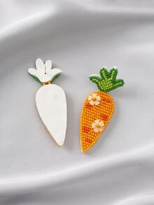 Bead Carrot Stud Earrings - Orange - View 2