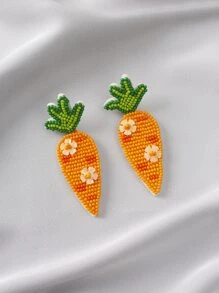 Bead Carrot Stud Earrings - Orange - View 3