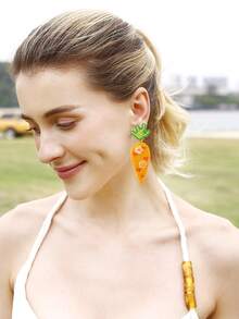 Bead Carrot Stud Earrings - Orange - View 4