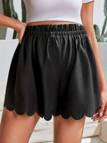 SHEIN Maternity Scallop Trim Shorts - Black - View 1