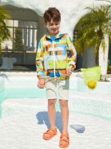 SHEIN Boys Geo Print Zip Up Hooded Jacket - Multicolor - View 5