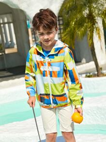SHEIN Boys Geo Print Zip Up Hooded Jacket - Multicolor - View 6
