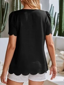 SHEIN 孕婦貝殼邊泡泡袖襯衫