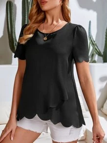 SHEIN 孕婦貝殼邊泡泡袖襯衫