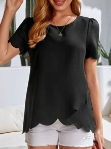 SHEIN 孕婦貝殼邊泡泡袖襯衫