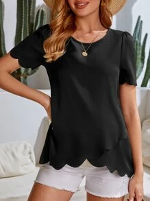 SHEIN 孕婦貝殼邊泡泡袖襯衫