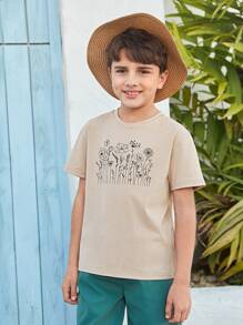 SHEIN Boys Floral Print Tee - Apricot - View 1