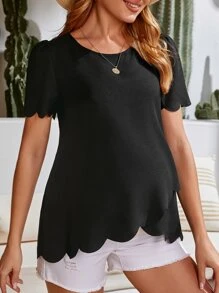 SHEIN 孕婦貝殼邊泡泡袖襯衫