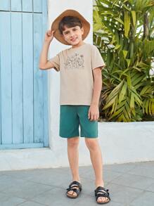 SHEIN Boys Floral Print Tee - Apricot - View 6