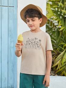 SHEIN Boys Floral Print Tee - Apricot - View 7