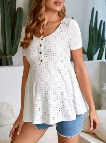 SHEIN Maternity Button Front Schiffy Tee - White - View 4