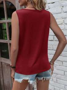 SHEIN LUNE Áo hai dây Cắt ra xoắn lại màu trơn Giải trí - Đỏ - Xem 2