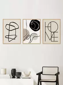 Pintura sin marco de patrón abstracto de 3 piezas, pintura de arte de pared de patrón de línea moderna para decoración de pared del hogar - Multicolor - Ver 1