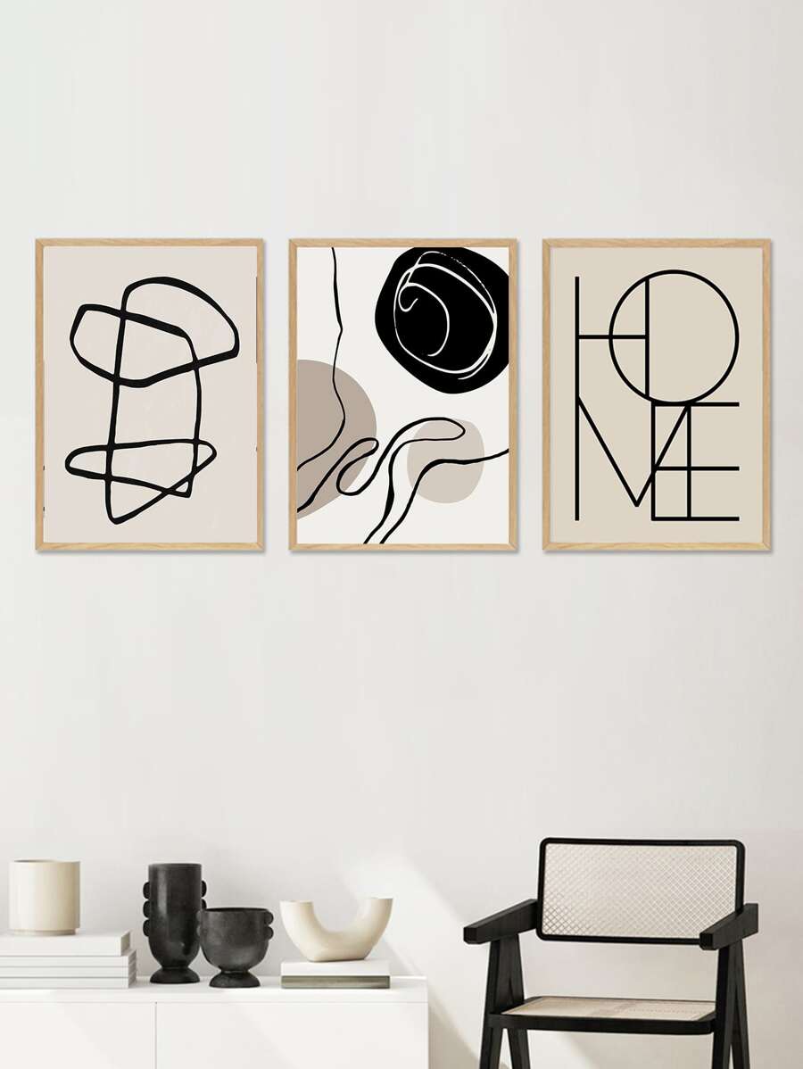 Pintura sin marco de patrón abstracto de 3 piezas, pintura de arte de pared de patrón de línea moderna para decoración de pared del hogar - Multicolor - Ver 1
