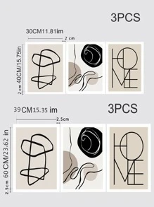 Pintura sin marco de patrón abstracto de 3 piezas, pintura de arte de pared de patrón de línea moderna para decoración de pared del hogar - Multicolor - Ver 4