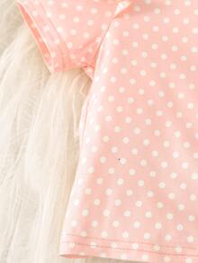 Toddler Girls Polka Dot Ruffle Trim Tee & Cartoon Graphic Pinafore Skirt - Multicolor - View 3