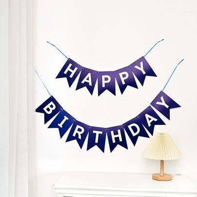 2025 年生日派对推荐蓝色/粉色/白色/黑色压花马卡龙色 1 件铝箔烫金纸生日横幅，“生日快乐”字母鱼尾三角旗生日派对装饰品