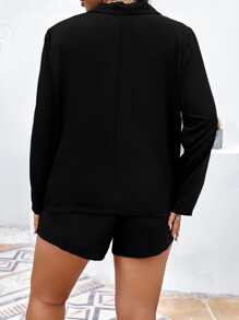 SHEIN LUNE Plus Single Button Blazer & Shorts - Black - View 2