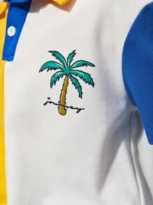 SHEIN 男孩椰子樹圖案撞色POLO衫 - 彩色 - 查看 4