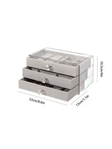1pc Plastic Jewelry Storage Box, Clear Multi-grid Jewelry Organizer For Home - Grey - View 2