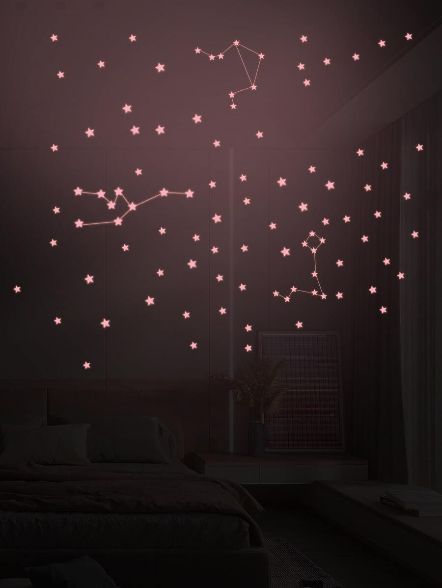 1 Họa Tiết Ngôi Sao Phát Sáng Trong Bóng Tối Decal Dán Tường PVC Hiện Đại Galaxy In Decal Dán Tường Cho Trang Trí Nhà - Hồng - Xem 1