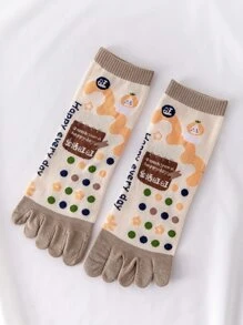 Calcetines de dedo con estampado de letra & lunares - Multicolor - Ver 1