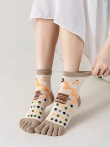 Calcetines de dedo con estampado de letra & lunares - Multicolor - Ver 2