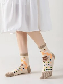 Calcetines de dedo con estampado de letra & lunares - Multicolor - Ver 5