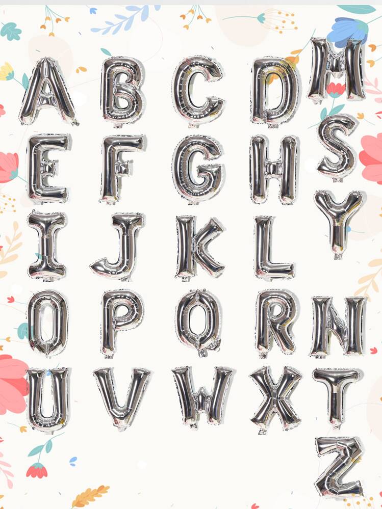 1入組16英寸字母設計裝飾氣球適合派對 - 銀色 - 查看 1