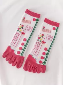 ถุงเท้าสวมใส่นิ้วเท้า อักษรจีน ลวดลาย - มัลติคัลเลอร์ - ดู 1