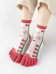 ถุงเท้าสวมใส่นิ้วเท้า อักษรจีน ลวดลาย - มัลติคัลเลอร์ - ดู 2