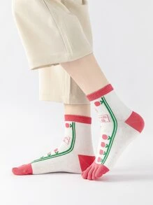 ถุงเท้าสวมใส่นิ้วเท้า อักษรจีน ลวดลาย - มัลติคัลเลอร์ - ดู 3