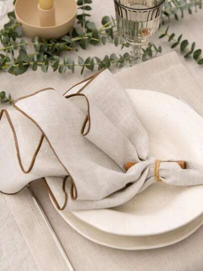 1/2/6/10 pezzi Tovaglioli di stoffa color beige con orlo marrone, adatti per matrimoni, San Valentino e decorazione della casa