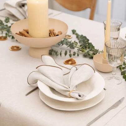 1/2/6/10pcs Brown Hem Beige Cloth Napkin, Suitable For Wedding, Valentine's Day And Home Decoration