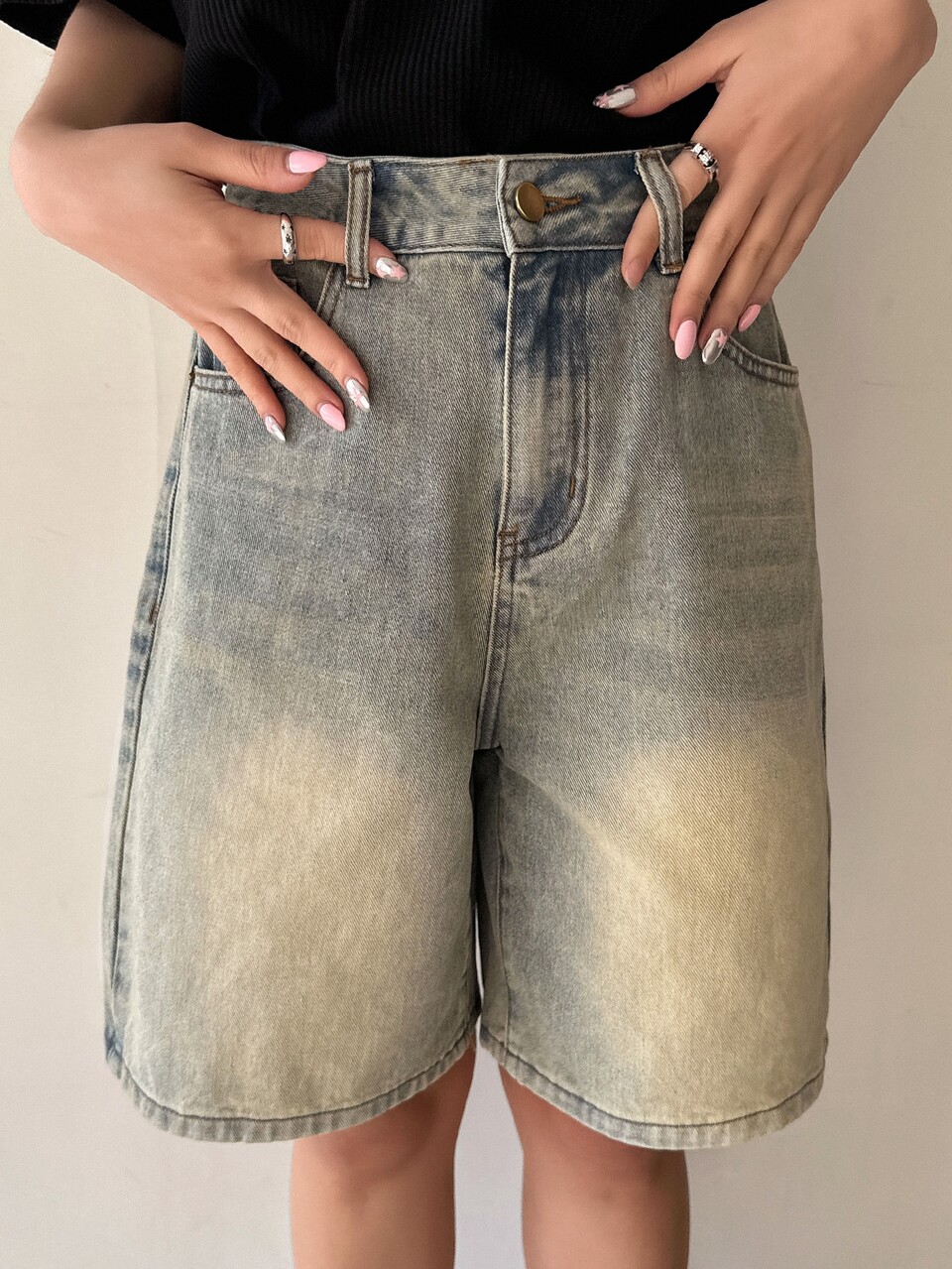 Zipper Fly Bermuda Denim Shorts Jorts