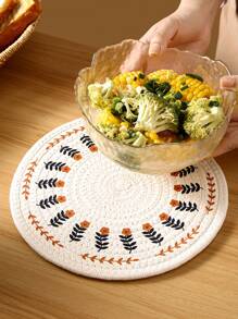 1pc Flower Pattern Place Mat, Creative Polyester Round Woven Anti-scalding Table Mat For Dining Table - Multicolor - View 1